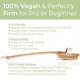 Premium Vegan Dry Brush by Zen Me, Exfoliate with Firm Cactus Bristles for Cellulite and Lymphatic, Body Scrub Brush for Vegan Skincare, with Detox eBook Gift
