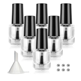 Agidea Empty Nail Polish Bottles with Brush Cap, Empty Glass Refillable Nail Polish Bottles with Mixing Agitator Balls & Funnels, Pack of 6 (5ML)