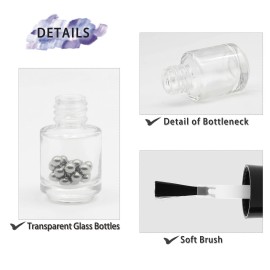 Agidea Empty Nail Polish Bottles with Brush Cap, Empty Glass Refillable Nail Polish Bottles with Mixing Agitator Balls & Funnels, Pack of 6 (5ML)