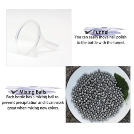 Agidea Empty Nail Polish Bottles with Brush Cap, Empty Glass Refillable Nail Polish Bottles with Mixing Agitator Balls & Funnels, Pack of 6 (5ML)
