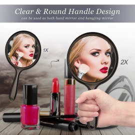 Jetec Hand Mirror Double Sided Handheld Mirror 1X/ 2X Magnifying Mirror with Handle Mirror Rounded Shape Makeup Mirror (Black)