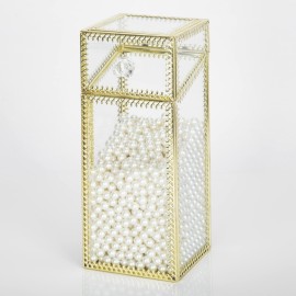 Glass Makeup Brush Holder with Lid Organizer Vintage Cosmetic Hexagonal Display Cases Brush Storage with Free White Pearls - Gold Glass Makeup Brush Holder with Lid Organizer Vintage Cosmetic Hexagonal Display Cases Brush Storage with Free White Pearls - Gold