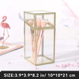 Glass Makeup Brush Holder with Lid Organizer Vintage Cosmetic Hexagonal Display Cases Brush Storage with Free White Pearls - Gold Glass Makeup Brush Holder with Lid Organizer Vintage Cosmetic Hexagonal Display Cases Brush Storage with Free White Pearls - Gold