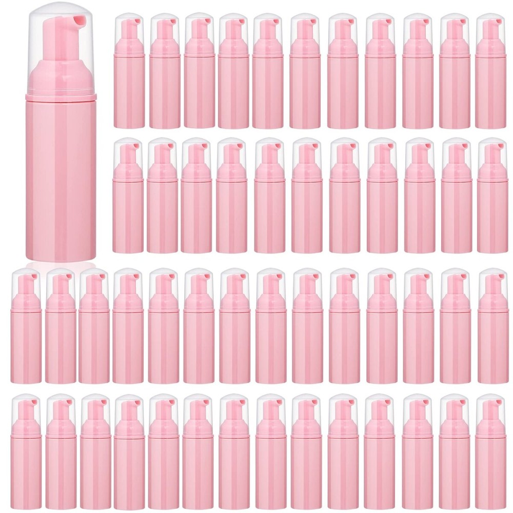 35 pcs 2oz (60ml) Foam Soap Dispensers Mini Plastic Refillable Travel Bottles with Pump for Hand Sanitizer Lash Shampoo Castile Liquid Pink