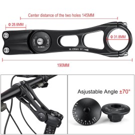 CXWXC Adjustable MTB Stem 31.8mm 70 Degree - 90/110/145mm Bike Stem Riser for Handlebar - Aluminum Alloy Mountain Bike Handlebar Riser Extender for MTB Road City Bike Bicycle (31.8 x 145mm)