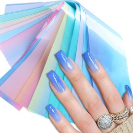 JERCLITY 10 Rolls Fluorescent Aurora Gradient Color Foil Nail Art Kit Colorful Neon Nail Foil Transfer Stickers Sheets Foil Nail Wraps for Foil Nail Art Supplies