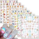 Cartoon Nail Art Stickers, Cute Animal 3D Self-Adhesive Decals Design, Unicorn Bear Dog Cat Flowers Chicken Rabbit Heart Baby Nail Decoration for Women Girls Manicure Charms Acrylic Supplies(8 Sheets)