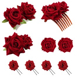 DRESHOW Women Red Rose Flower Hair Clip Hairpin Flower Brooch Bridal Headpiece Wedding Flamenco Dancer Hair Accessories 1 Count (Pack of 9) DRESHOW Women Red Rose Flower Hair Clip Hairpin Flower Brooch Bridal Headpiece Wedding Flamenco Dancer Hair Accessories 1 Count (Pack of 9)