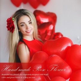 DRESHOW Women Red Rose Flower Hair Clip Hairpin Flower Brooch Bridal Headpiece Wedding Flamenco Dancer Hair Accessories 1 Count (Pack of 9)