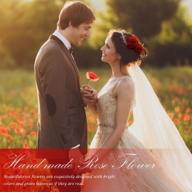 DRESHOW Women Red Rose Flower Hair Clip Hairpin Flower Brooch Bridal Headpiece Wedding Flamenco Dancer Hair Accessories 1 Count (Pack of 9)