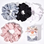 XL Big Silk Scrunchies Hair Ties for Women - CEELGON Oversized Black Satin Silk Scrunchie Exra Large Jumbo Gaint Soft Pink Chiffon Cute Scrunchy for Curl Thick Hair 4 Pack (Black White)