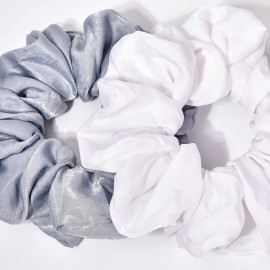 XL Big Silk Scrunchies Hair Ties for Women - CEELGON Oversized Black Satin Silk Scrunchie Exra Large Jumbo Gaint Soft Pink Chiffon Cute Scrunchy for Curl Thick Hair 4 Pack (Black White)