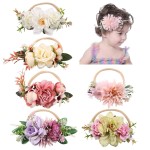 Cinaci 6 Pack Delicate Floral Rose Daisy Flower Super Stretchy Soft Nylon Headbands Hair Bands Accessories for Baby Girls Newborns Infants Toddlers Kids