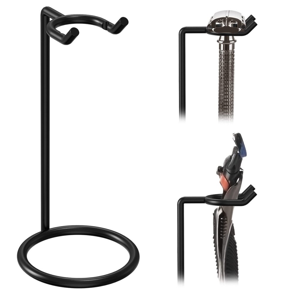 Linkidea Stainless Steel Safety Razor Stand, Men\'s Travel Shaving Razor Holder, Compatible with Gillette Fusion 5 Long Handle Safety Razor (Black)