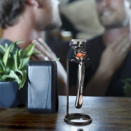 Linkidea Stainless Steel Safety Razor Stand, Men\'s Travel Shaving Razor Holder, Compatible with Gillette Fusion 5 Long Handle Safety Razor (Black)