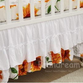 Brandream Girls Floral Nursery Bedding Yellow White Crib Bedding Sunflower Baby Blanket 3 Piece,Farmhouse Fitted Sheet, Ruffle Skirt