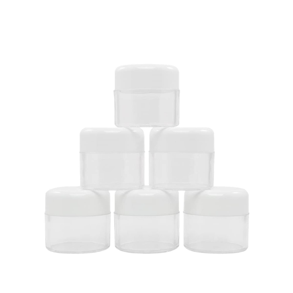 Flents Travel Cosmetic Jars for Personal Items, Clear Base for Labeling, TSA Approved, Durable and Refillable, 6 Pack, 1.25 oz, White