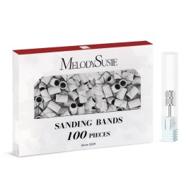 MelodySusie 100 Pcs Nail Drill Bits Sanding Bands for Nail Drill 120 Medium Grit Nail File Sanding Bands for Acrylic Nails Gel Manicures and Pedicure