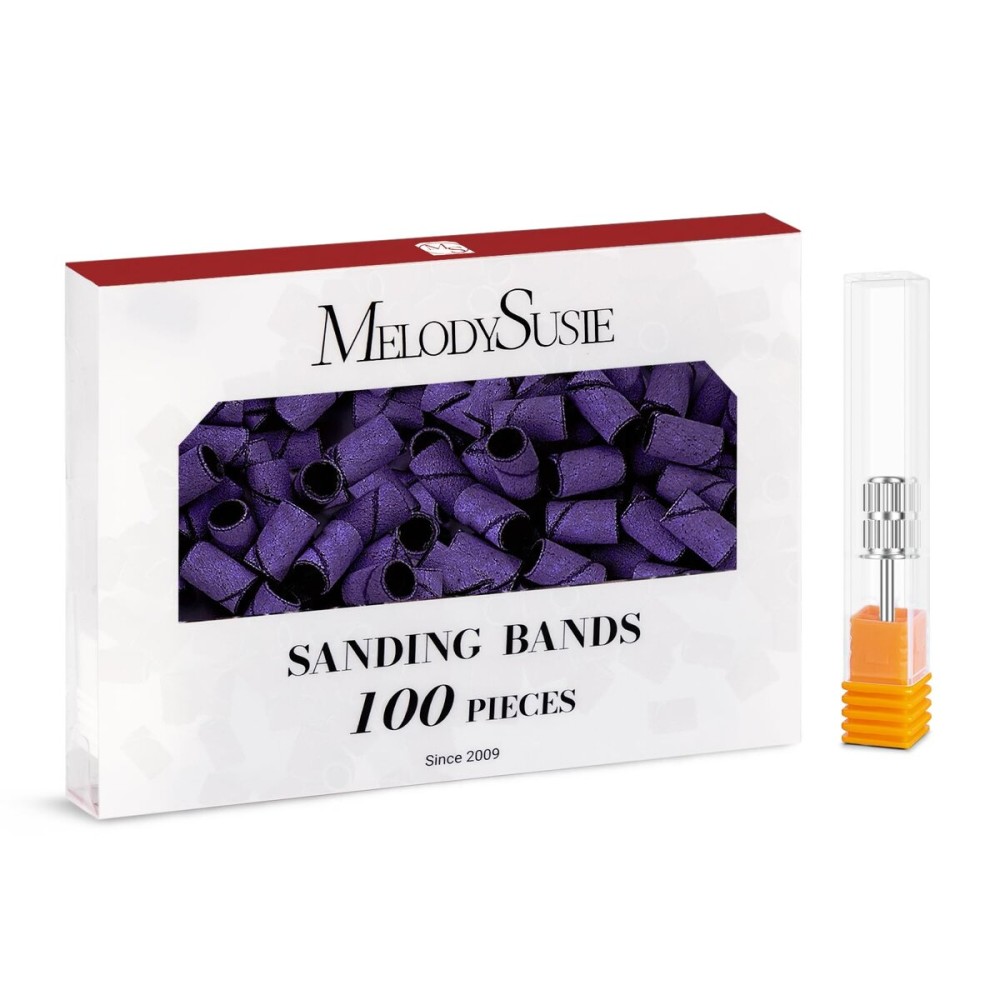 MelodySusie 100 Pcs Nail Drill Bits Sanding Bands for Nail Drill 180 Fine Grit Nail File Sanding Bands for Acrylic Nails Gel Manicures and Pedicure