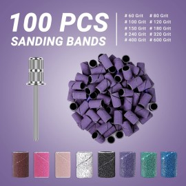 MelodySusie 100 Pcs Nail Drill Bits Sanding Bands for Nail Drill 180 Fine Grit Nail File Sanding Bands for Acrylic Nails Gel Manicures and Pedicure
