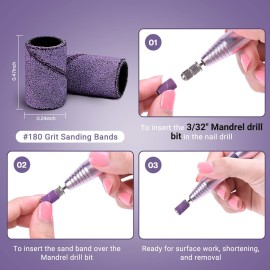 MelodySusie 100 Pcs Nail Drill Bits Sanding Bands for Nail Drill 180 Fine Grit Nail File Sanding Bands for Acrylic Nails Gel Manicures and Pedicure