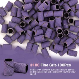 MelodySusie 100 Pcs Nail Drill Bits Sanding Bands for Nail Drill 180 Fine Grit Nail File Sanding Bands for Acrylic Nails Gel Manicures and Pedicure