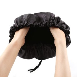 ELIHAIR Stain Bonnet Silky Sleep Cap Adjustable Satin Cap for Night Sleeping Hair Bonnet Reversible Double Layer Jet Black
