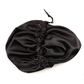 ELIHAIR Stain Bonnet Silky Sleep Cap Adjustable Satin Cap for Night Sleeping Hair Bonnet Reversible Double Layer Jet Black