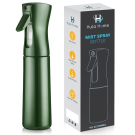 Hula Home Continuous Spray Bottle for Hair (10.1oz/300ml) Empty Ultra Fine Plastic Water Mist Sprayer - For Hairstyling, Cleaning, Salons, Plants, Essential Oil Scents & More - Green