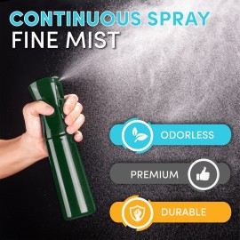 Hula Home Continuous Spray Bottle for Hair (10.1oz/300ml) Empty Ultra Fine Plastic Water Mist Sprayer - For Hairstyling, Cleaning, Salons, Plants, Essential Oil Scents & More - Green Hula Home Continuous Spray Bottle for Hair (10.1oz/300ml) Empty Ultra Fine Plastic Water Mist Sprayer - For Hairstyling, Cleaning, Salons, Plants, Essential Oil Scents & More - Green
