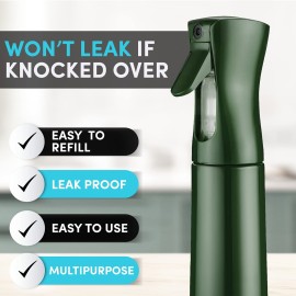 Hula Home Continuous Spray Bottle for Hair (10.1oz/300ml) Empty Ultra Fine Plastic Water Mist Sprayer - For Hairstyling, Cleaning, Salons, Plants, Essential Oil Scents & More - Green Hula Home Continuous Spray Bottle for Hair (10.1oz/300ml) Empty Ultra Fine Plastic Water Mist Sprayer - For Hairstyling, Cleaning, Salons, Plants, Essential Oil Scents & More - Green