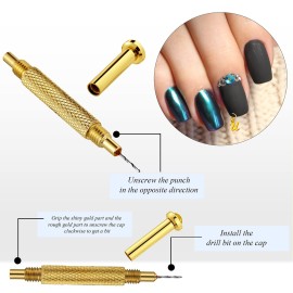 305 Pieces Dangle Nail Piercing Charms ABC Letter Set Alphabet Mini A-Z Letter Charms Alphabet Charms Initial Pendant Nail Jewelry Rings with Nail Piercing Tool Hand Drill for Tips (Silver, Gold)