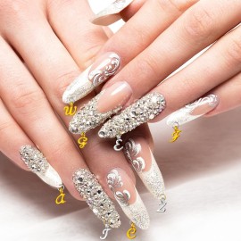 305 Pieces Dangle Nail Piercing Charms ABC Letter Set Alphabet Mini A-Z Letter Charms Alphabet Charms Initial Pendant Nail Jewelry Rings with Nail Piercing Tool Hand Drill for Tips (Silver, Gold)