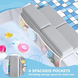 Bath Kneeler and Elbow Rest Pad Set - Gray Green - 1.5 inch Extra Thick Baby Bathtub Kneeling Pad and Removable Elbow Pad,with Baby Bath Toys and Organizer Pockets - Easy to Clean-Tiikiy