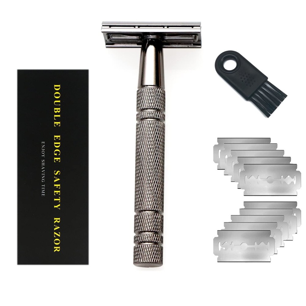 Metal Safety Razor for Men & Women, Double Edge DE Razor, One Single Blade Razor, Eco Friendly Razor for Body & Face, Zero Waste and Plastic Free Reusable Razor with 10 Blades Metal Safety Razor for Men & Women, Double Edge DE Razor, One Single Blade Razor, Eco Friendly Razor for Body & Face, Zero Waste and Plastic Free Reusable Razor with 10 Blades