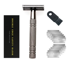 Metal Safety Razor for Men & Women, Double Edge DE Razor, One Single Blade Razor, Eco Friendly Razor for Body & Face, Zero Waste and Plastic Free Reusable Razor with 10 Blades