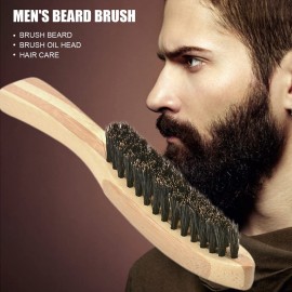 Beard and Moustache Brush,Beard Grooming Brushfor Men,Facial Hair Comb with Handle Straightens and Promotes