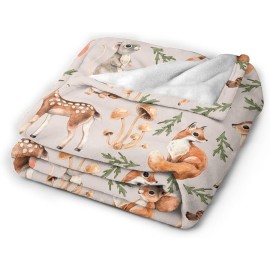 Duduho Cute Forest Animals Baby Blankets Soft Warm Fuzzy Plush Squirrel Mouse Fawn Fox Hare Hedgehog Bird Bed Throw Blanket for Newborn Infant Toddler Girls Boys Kids, 30x40