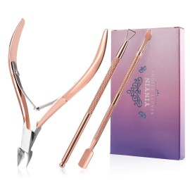 Cuticle Trimmer with Cuticle Pusher and Cutter,YINYIN Cuticle Remover Cutter Nipper Clippers Durable Pedicure Manicure Tools for Fingernails and Toenails(D501-RoseGold)