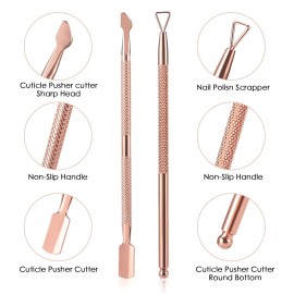 Cuticle Trimmer with Cuticle Pusher and Cutter,YINYIN Cuticle Remover Cutter Nipper Clippers Durable Pedicure Manicure Tools for Fingernails and Toenails(D501-RoseGold)