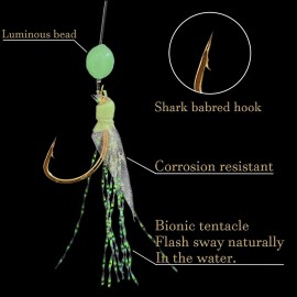 Skipaelf Sabiki Rigs Set,20 Packs Fishing Bait Rigs Luminous Sabiki Rig with Sharp Hooks,Soft Shrimp Lure Surf Fishing Rigs Saltwater