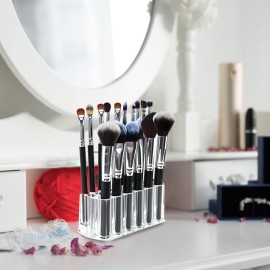 Foraineam 3 Pack Acrylic Eyeliner Lip Liner Holder Organizer, 26 Slots Makeup Brush Pencil Organization Container, Clear Cosmetic Storage Display Holder