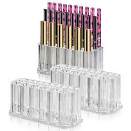 Foraineam 3 Pack Acrylic Eyeliner Lip Liner Holder Organizer, 26 Slots Makeup Brush Pencil Organization Container, Clear Cosmetic Storage Display Holder