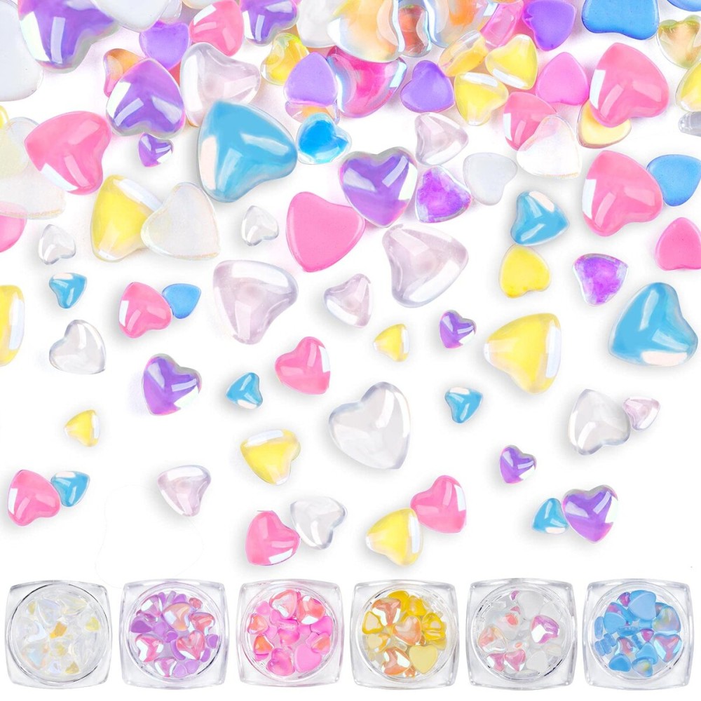 PAGOW 6 Boxes Acrylic Hearts Nail Charm, 6 Colors 3D Resin Love Nail Decals, Crystal Rhinestones Gems Nail Art Decorations, Nail Supplies for Jewelry Making, Valentine\'s Day (3 Sizes) PAGOW 6 Boxes Acrylic Hearts Nail Charm, 6 Colors 3D Resin Love Nail Decals, Crystal Rhinestones Gems Nail Art Decorations, Nail Supplies for Jewelry Making, Valentine\'s Day (3 Sizes)