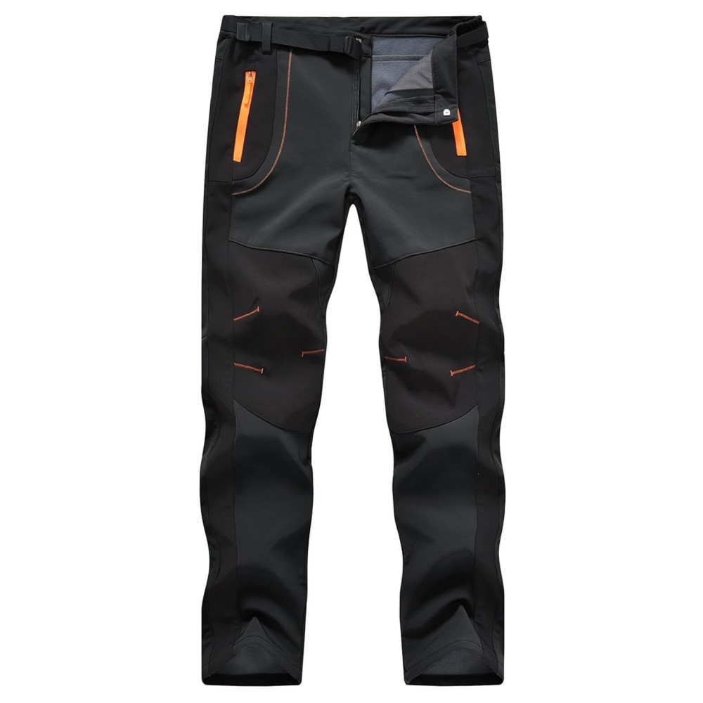 TBMPOY Men\'s Snow Ski Hiking Pants Waterproof Winter Fleece Lined Pants Camping Skiing Ice Fishing Pants with Belt 02 Thick Dark Grey L