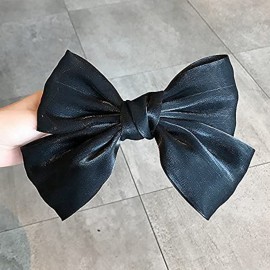 Black Bowknot Hair Clips Large Hair Bows Clip for Women Girls Solid Satin Hair Bow Clips Barrettes for Women Teens Big French Barette Bow Hair Accessories 8 Inch