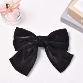 Black Bowknot Hair Clips Large Hair Bows Clip for Women Girls Solid Satin Hair Bow Clips Barrettes for Women Teens Big French Barette Bow Hair Accessories 8 Inch
