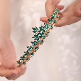 JWICOS Vintage Bridal Wedding Tiara Crystal Gemstone Queen Crown for Brides Rhinestone Halloween Crown for Women Prom Party