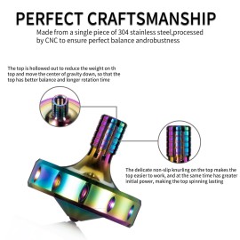 CHEETOP Precision Metal Spinning Top, Long Lasting Spin Time and Perfect Balance, Skilled Adult Easily Exceed 10 Mins, Portable Stainless Steel EDC Office Desktop Game Toys (M, Iridescent)