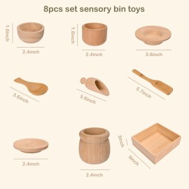 Sparkle Race Sensory Bin Tools with Wooden Box Tray Montessori Toys for Toddlers, Waldorf Toys, Wooden Scoop Dish and Tongs for Kids, Montessori Kitchen for Sensory Table Fine Motor Learning Skills